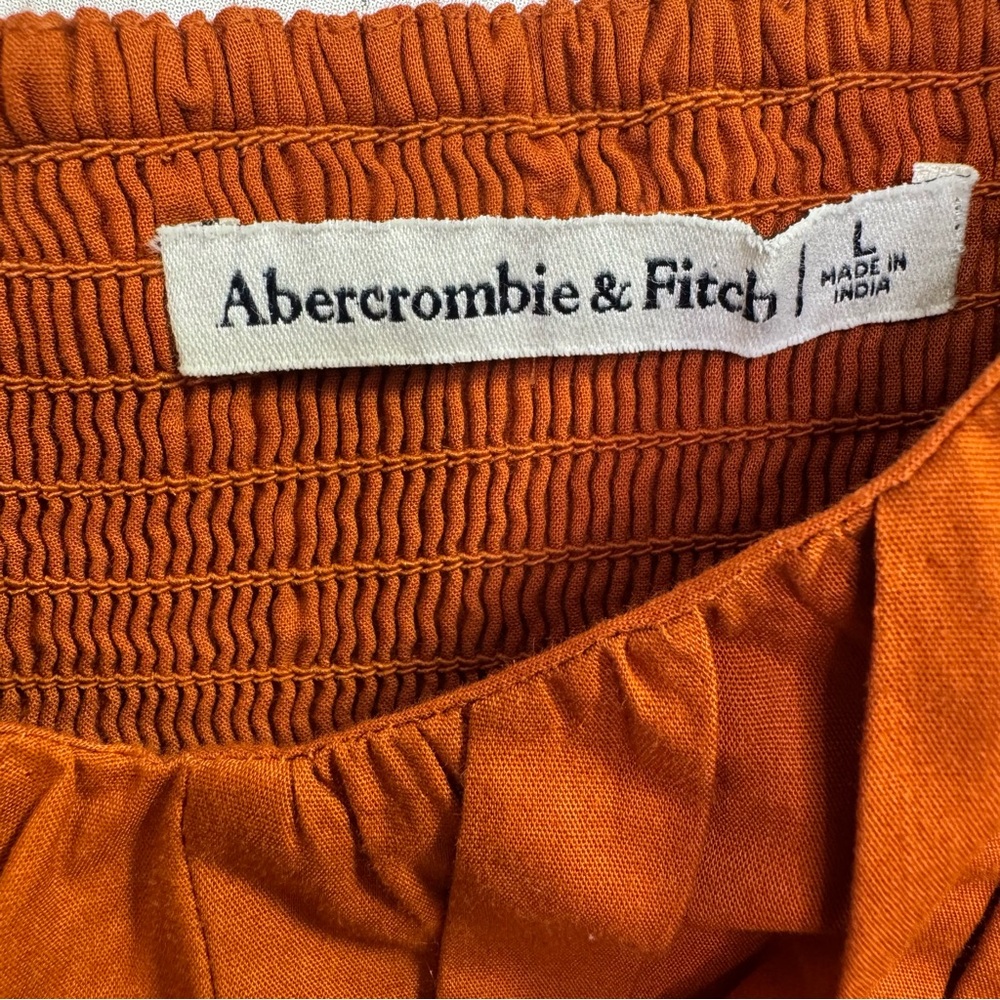Abercrombie & Fitch Burnt Orange Smocked Peasant Blouse Puff Sleeve Size L Boho - Picture 9 of 12